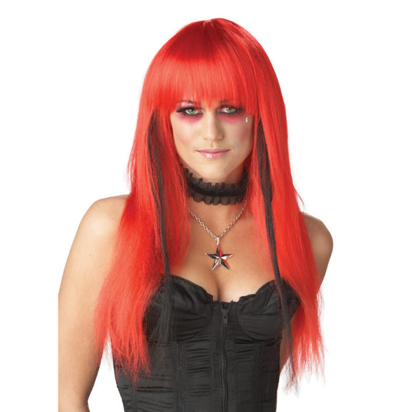 Long red wig with black stripe