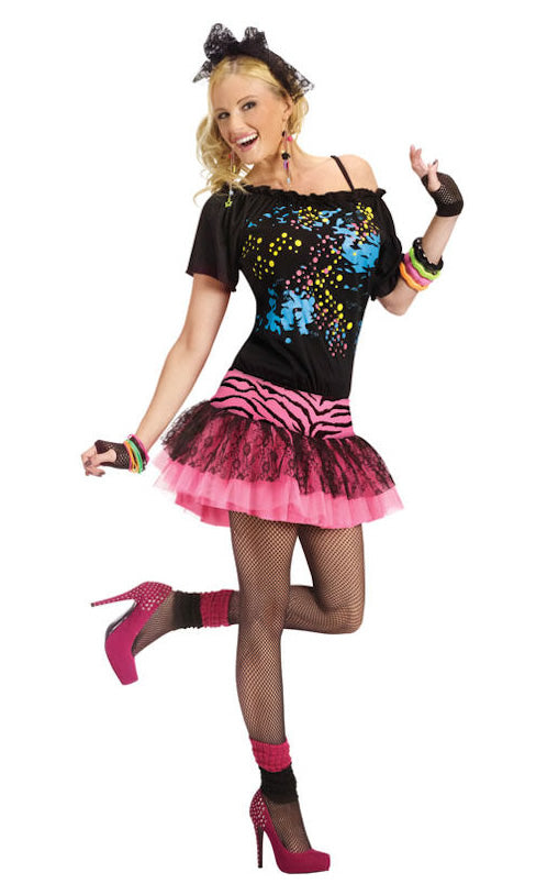 1980s short pink and black pop costume
