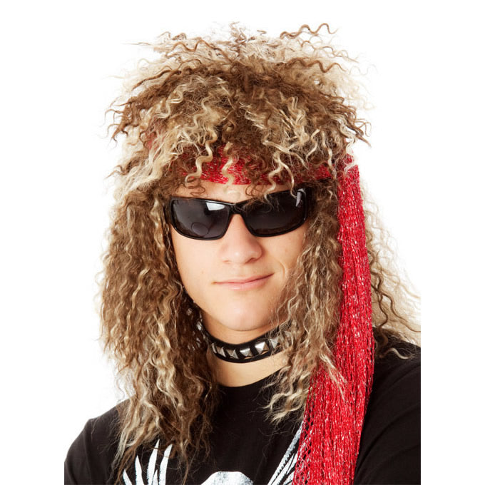 80s long heavy metal rocker blonde and brown wig