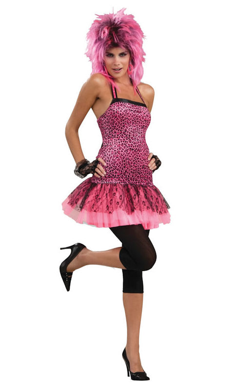 Pink 80s halter neck dress and lace gloves