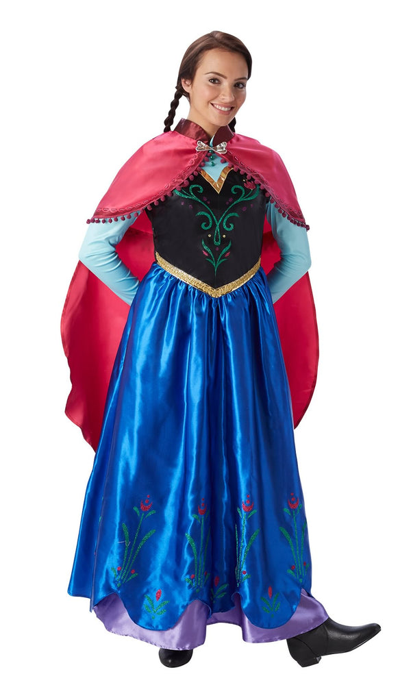 Long blue Anna Frozen dress with red cape