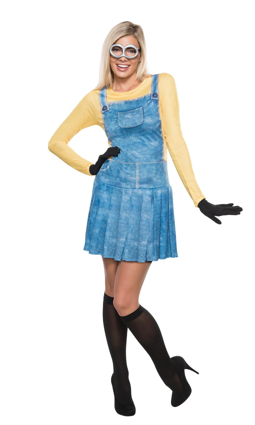 Short blue and yellow Minion dress with goggles, gloves and headband