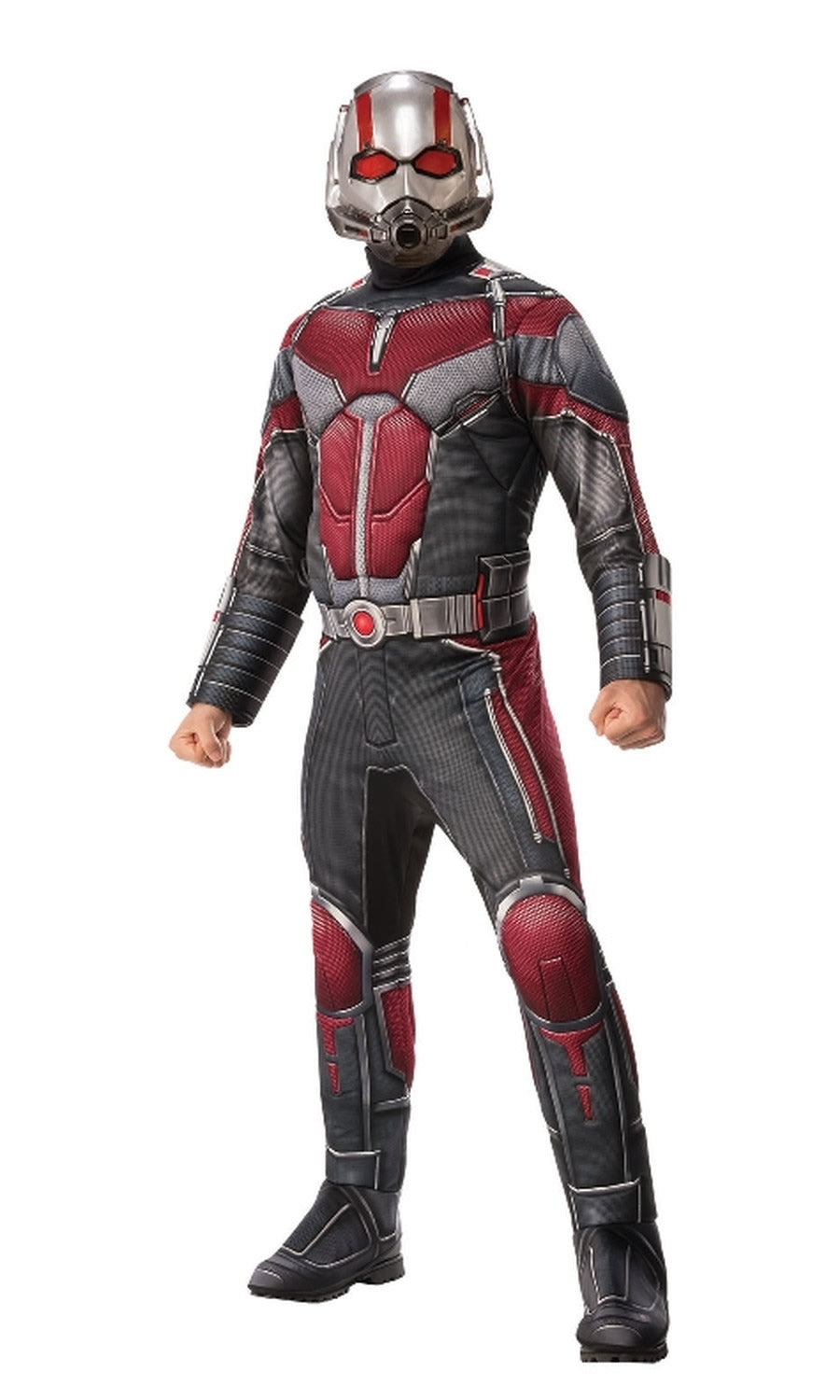 Ant Man jumpsuit costume with front mask and boot tops