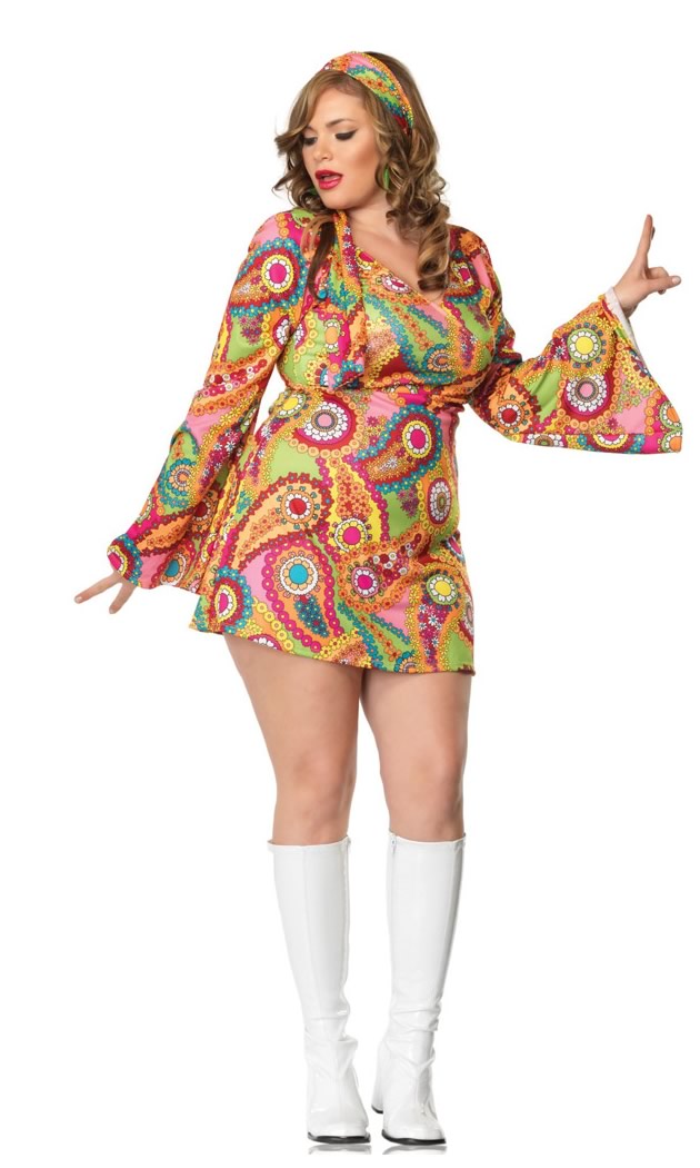 Shor multi coloured plus size hippie dress with headband