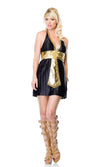 Black and gold halter neck dress with headband