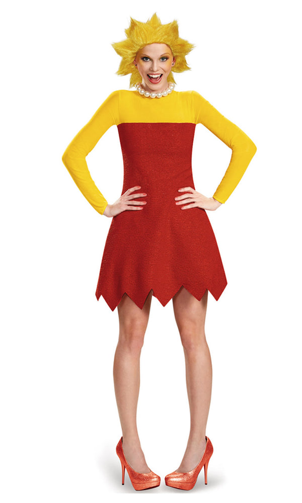 Lisa Simpson red and yellow dress with wig and necklace