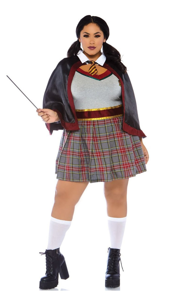 Plus size Harry Potter style school girl dress with cape, collar and tie