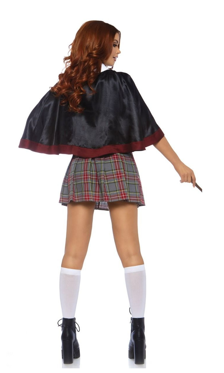 Back of Harry Potter style school girl dress with cape