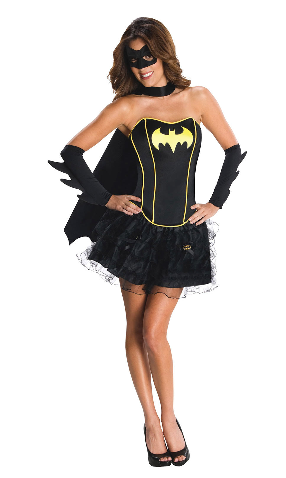 Woman's Batgirl costume with wrist cuffs, cape and mask