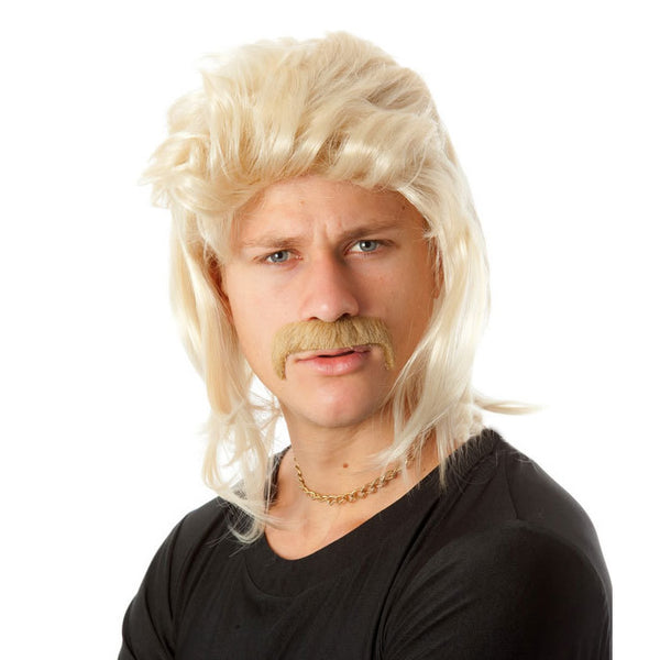 1980s blonde mullet wig and tash