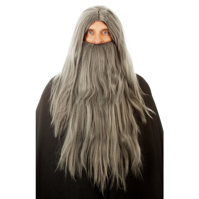Very long grey Dumbledore wig and beard