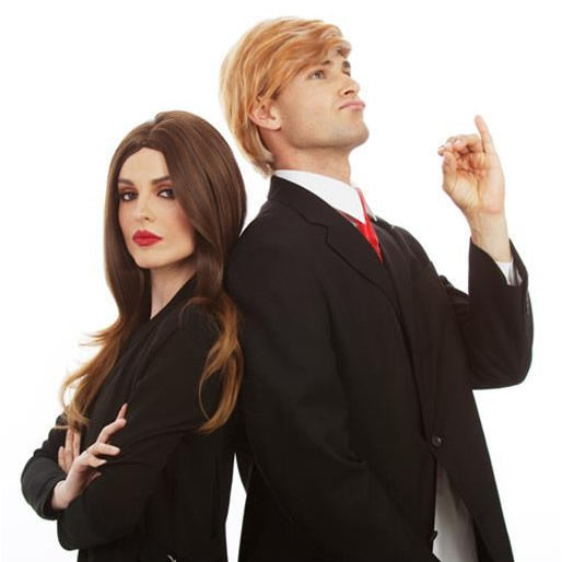 Long brown Melania Trump style wig with Donald Trump wig