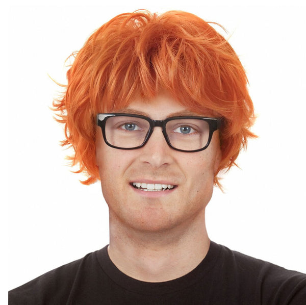 Red Ed Sheeran wig with black glasses