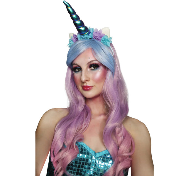 Unicorn Beauty Wig with Horn Headband Pink Purple Blue