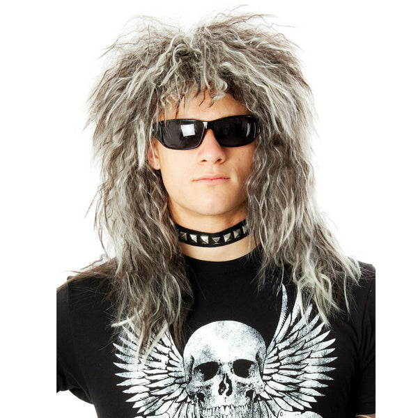 1980s glam rock Bon Jovi style wig and tattoo sleeves alternate