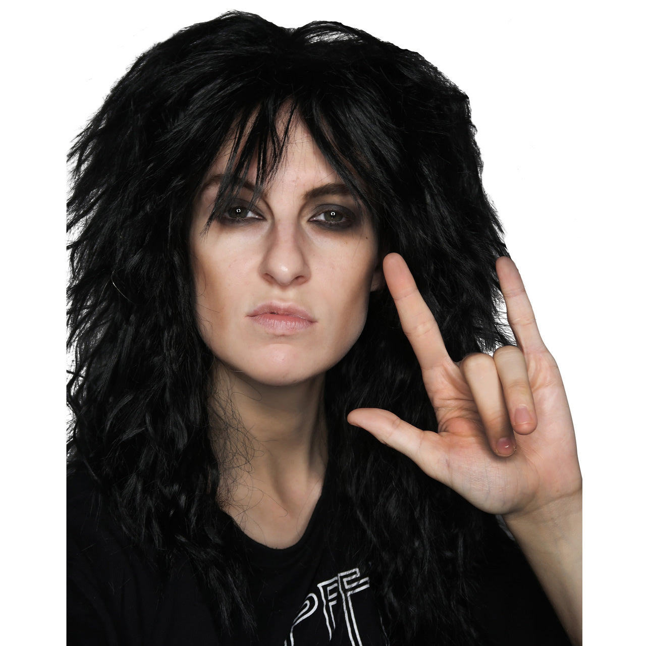 1980s long black rock style wig