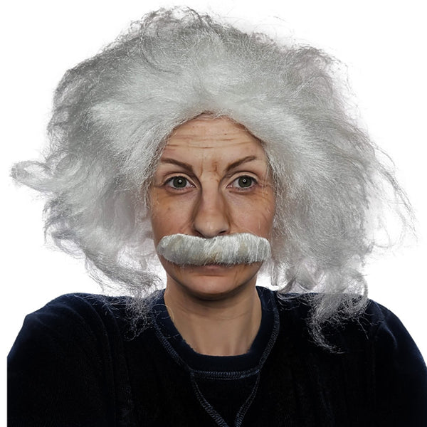 Long grey mad scientist wig and tash