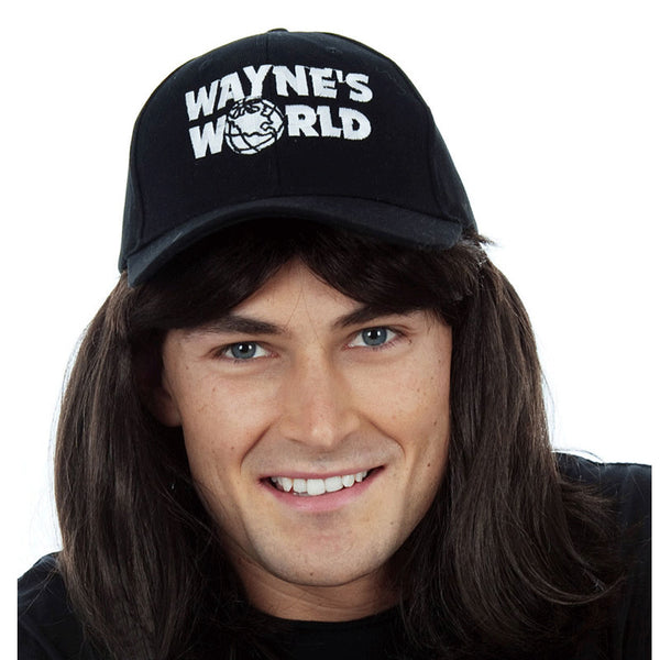 Wayne's World black wig and cap styled like Wayne