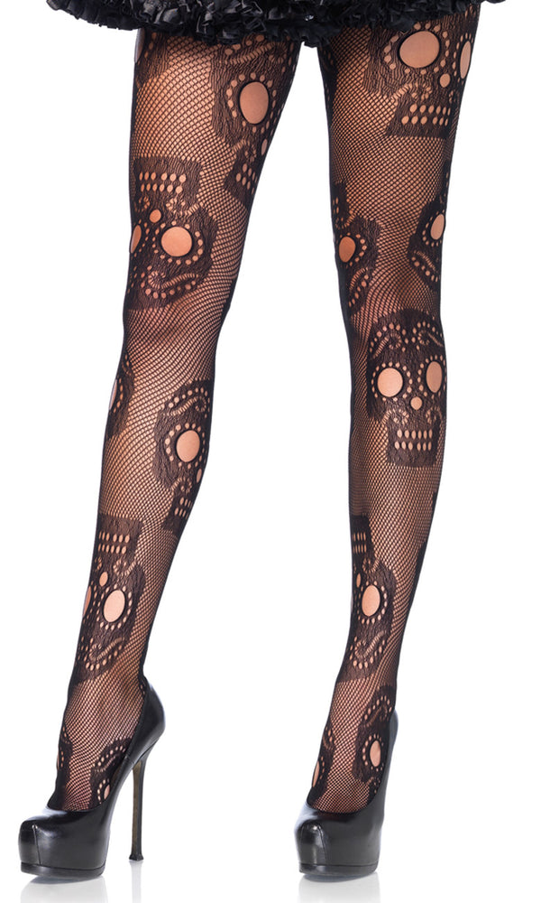 Sugar Skull Net Tights Black