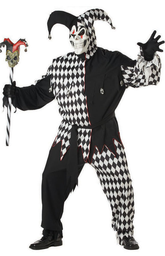 Plus size black & white evil jester costume with mask