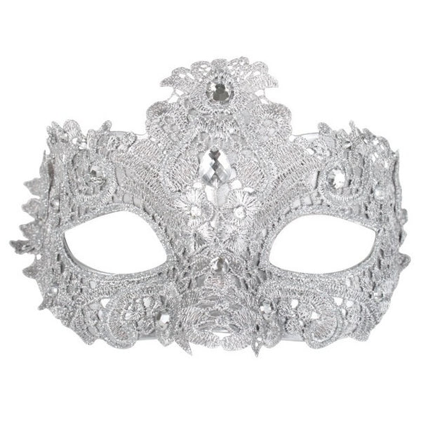 Silver lace eye mask with crystals