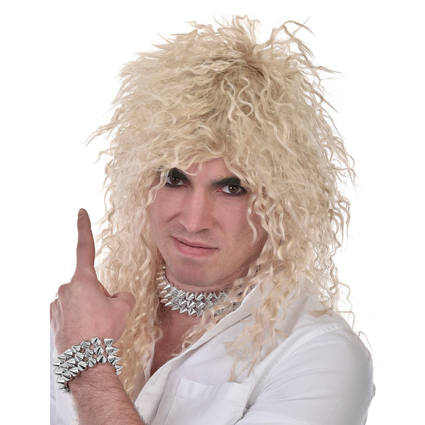 Long blonde crinkle rock star wig