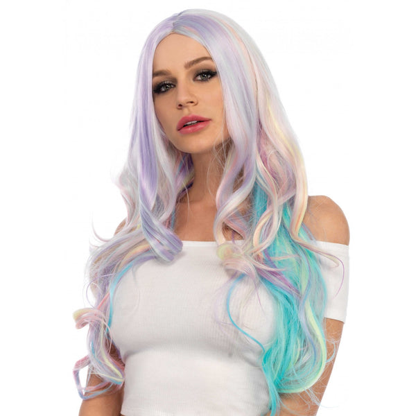 Long wavy pastel rainbow wig