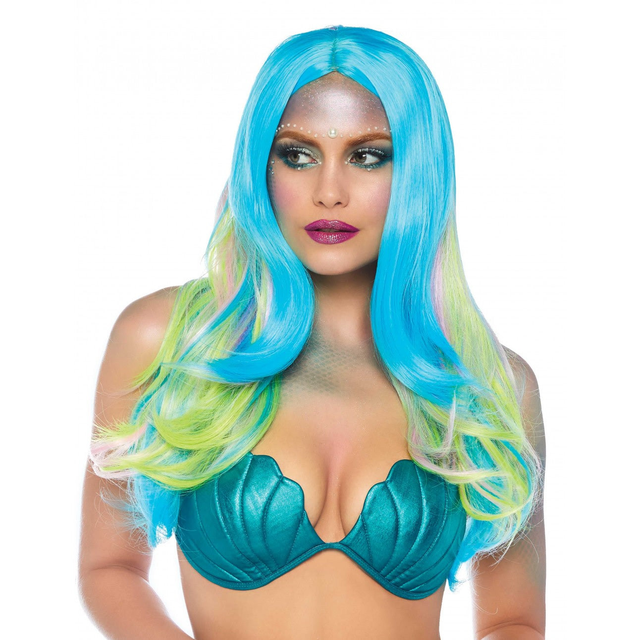 Long neon multi coloured mermaid wig
