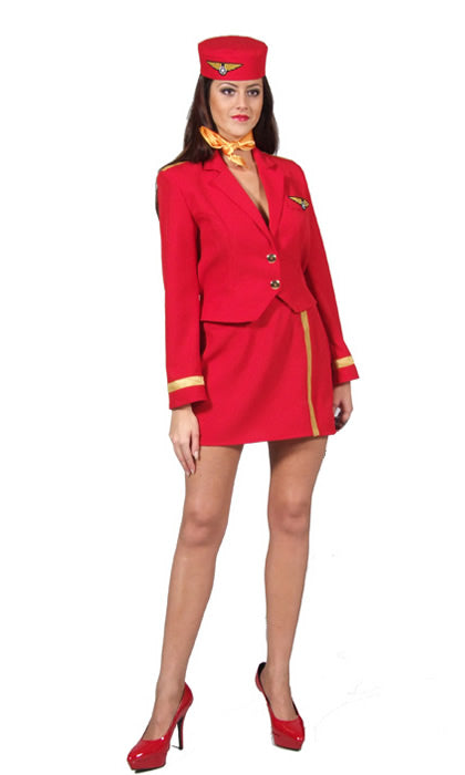 Red air hostess costume with skirt, jacket and matching hat