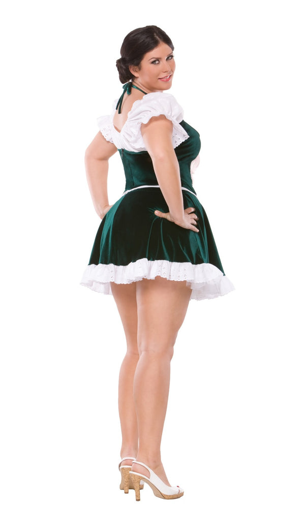 Green and white plus size alpine dress back