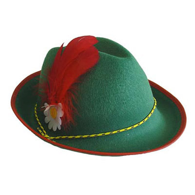 Green feltex alpine style hat with red feather