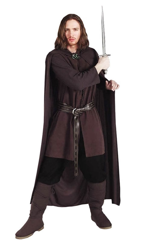 Brown Aragorn cloak, tunic, belt and Elven brooch