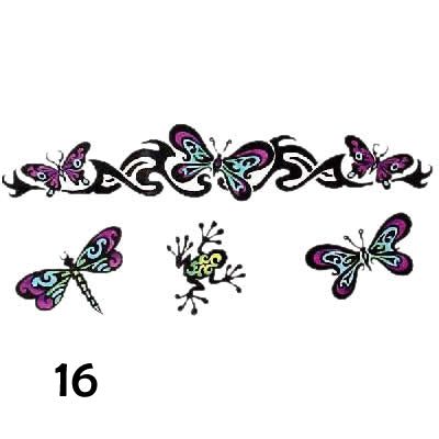 Temporary tattoo of butterflies and a frog