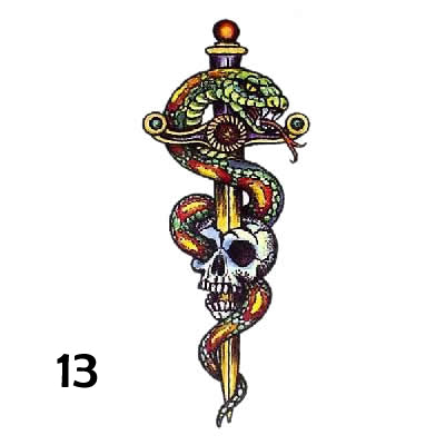 Temporary tattoo of dagger with serpent and skull