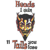 Temporary tattoo of devil with heads I win, tails you lose slogan
