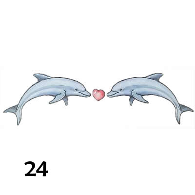 Temporary tattoo of two dolphins towards each other with a love heart between them