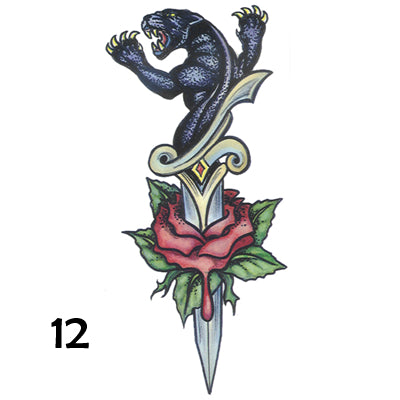 Temporary tattoo of dagger and panther