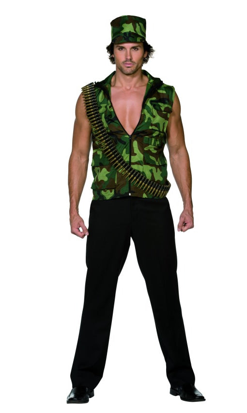 Camouflage green army vest with matching hat