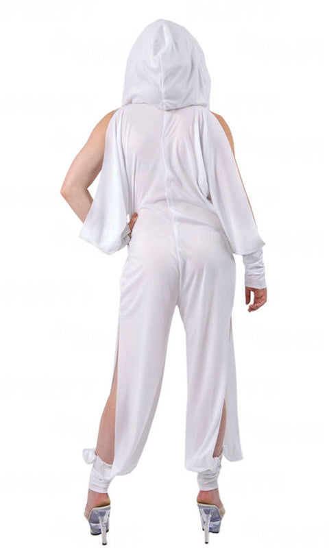 Back of Kylie Minogue white sheer jumpsuit