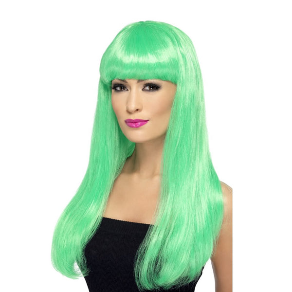 Long green straight wig