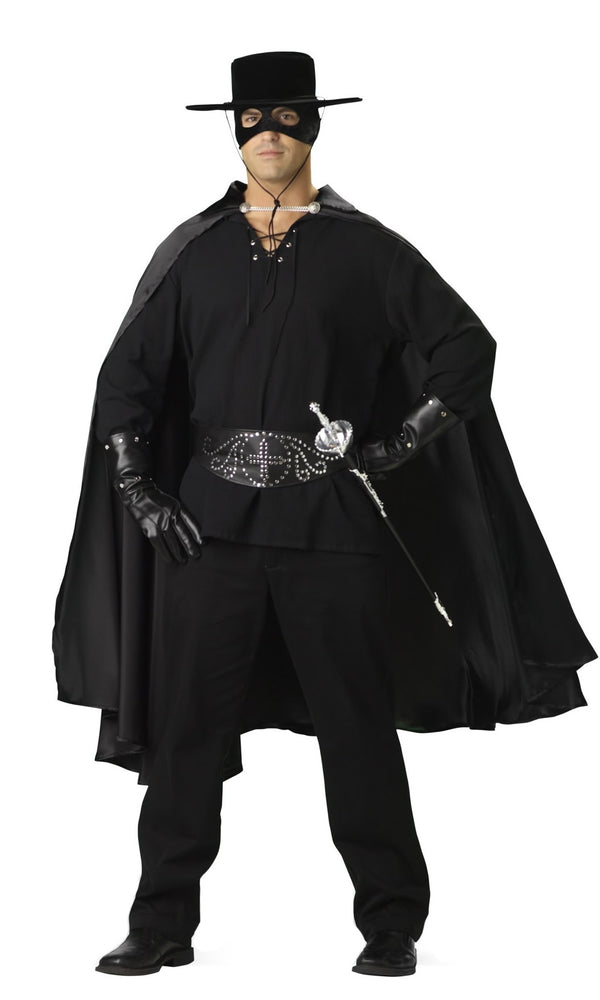 Black Bandito costume with hat, mask, cape and sword