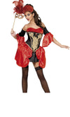 Red baroque dress with corset, attached overskirt, mask and sleeves