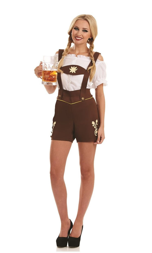 Women's brown Bavarian shorts with white top