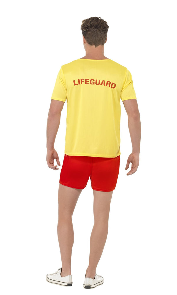Back of Baywatch shorts and top costume with logo