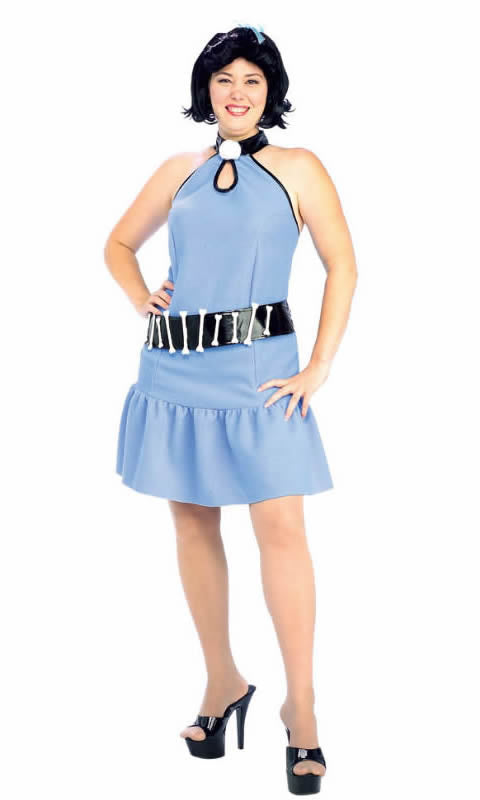 Plus size Betty Rubble dress with bone belt and black wig
