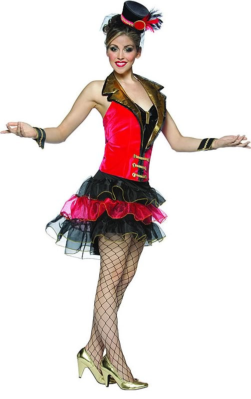 Red halter neck Ring Master costume with mini top hat and wrist cuffs
