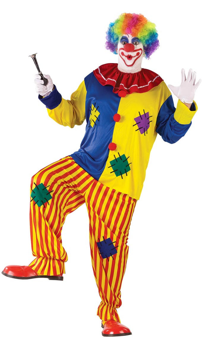 Big Top plus size clown in yellow, red and blue with colourful wig