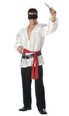 Men's knife thrower costume with fake knives and blindfold