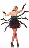 Back of black widow red and black dress with legs