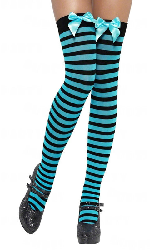 Striped Stockings Black and Blue with Bow